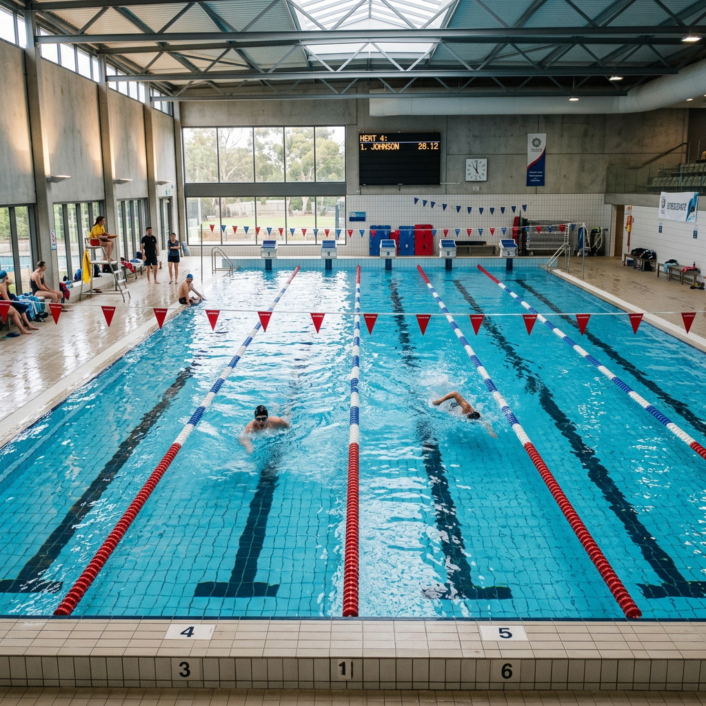 Indoor swimming pool with lane markers